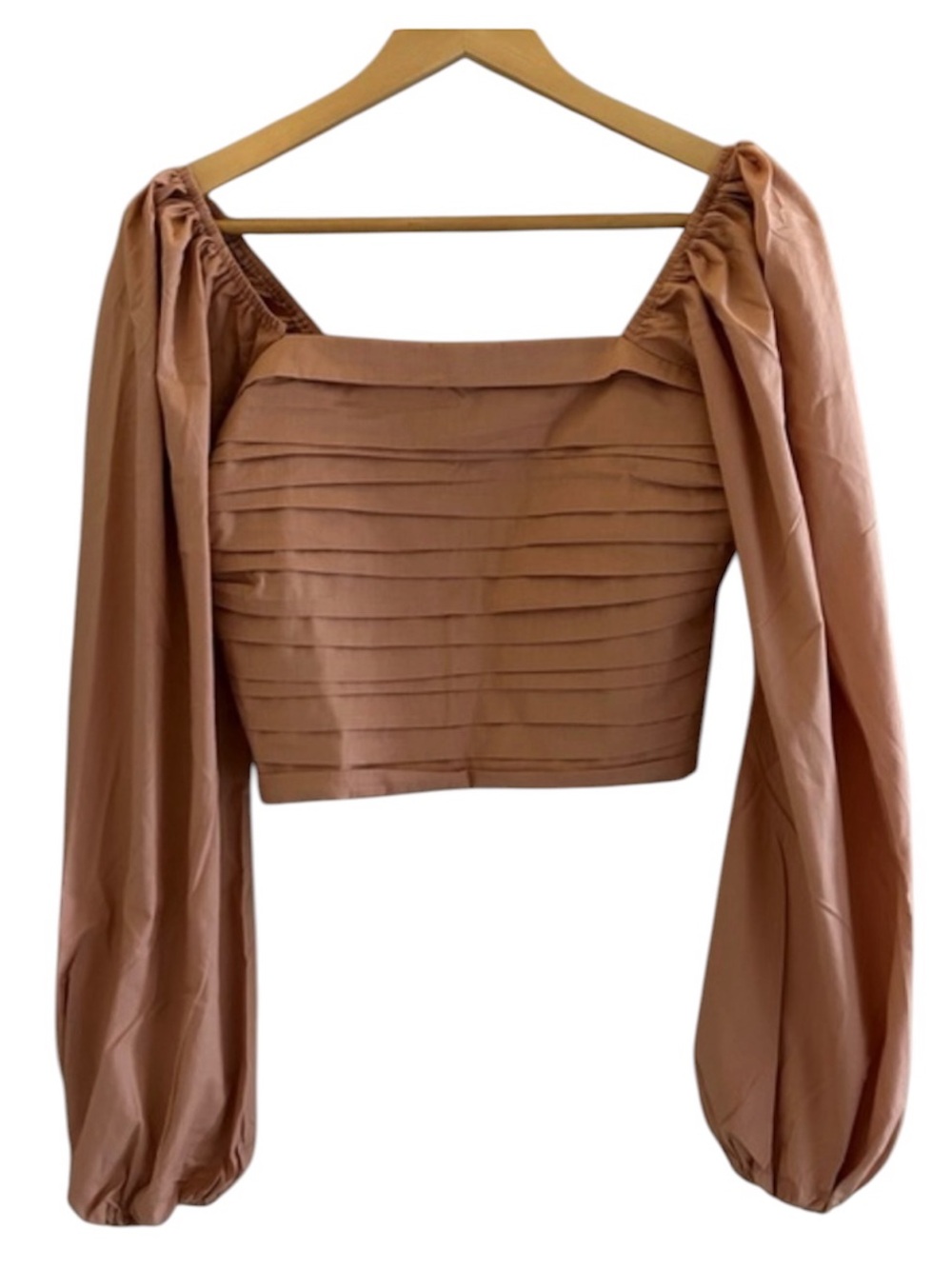 Abercrombie & Fitch Pleated Smocked Square-Neck Puff Sleeve Crop Top XS
